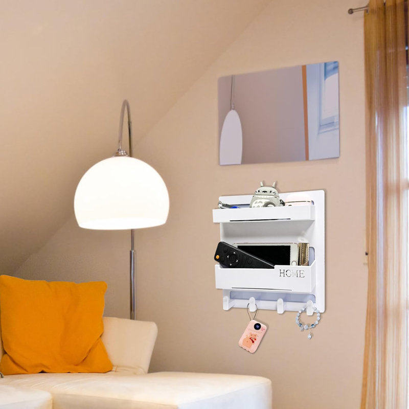 Organisateur de tablettes flottantes pour chambre à coucher - solution de rangement peu encombrante avec crochets, installation sans perceuse, conception en plastique robuste pour le chevet, la salle de bain, le dortoir, le véhicule récréatif et le bu