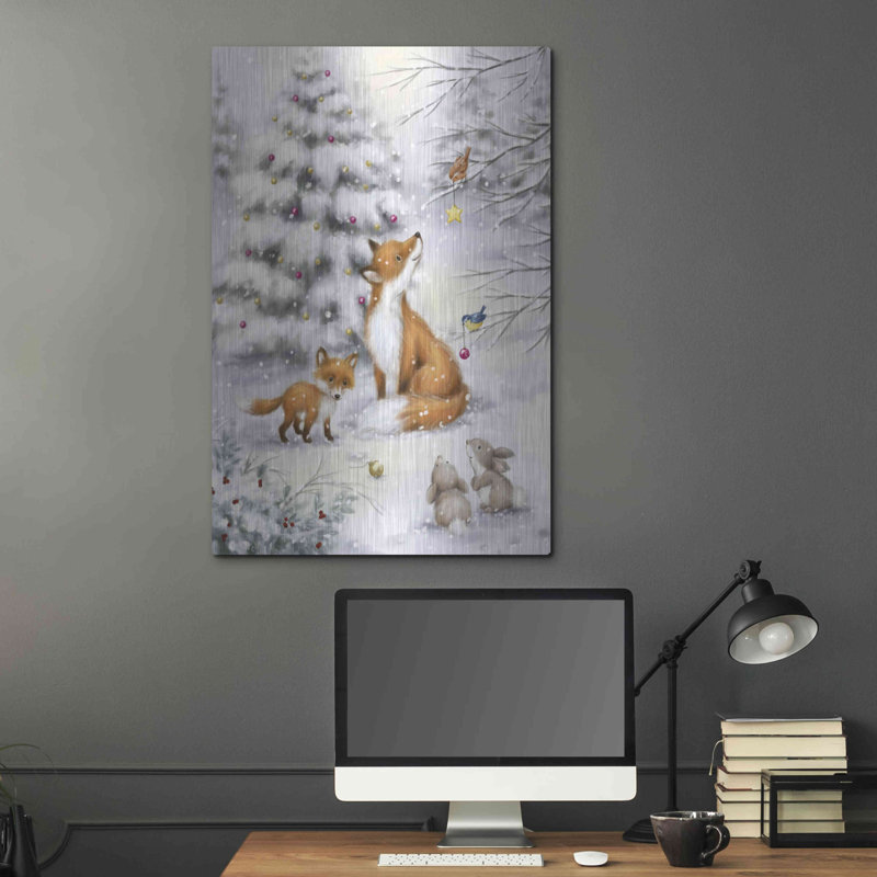 Allée des Fêtes «Fox in forest» par Makiko, art mural en métal, 24 po x 36 po