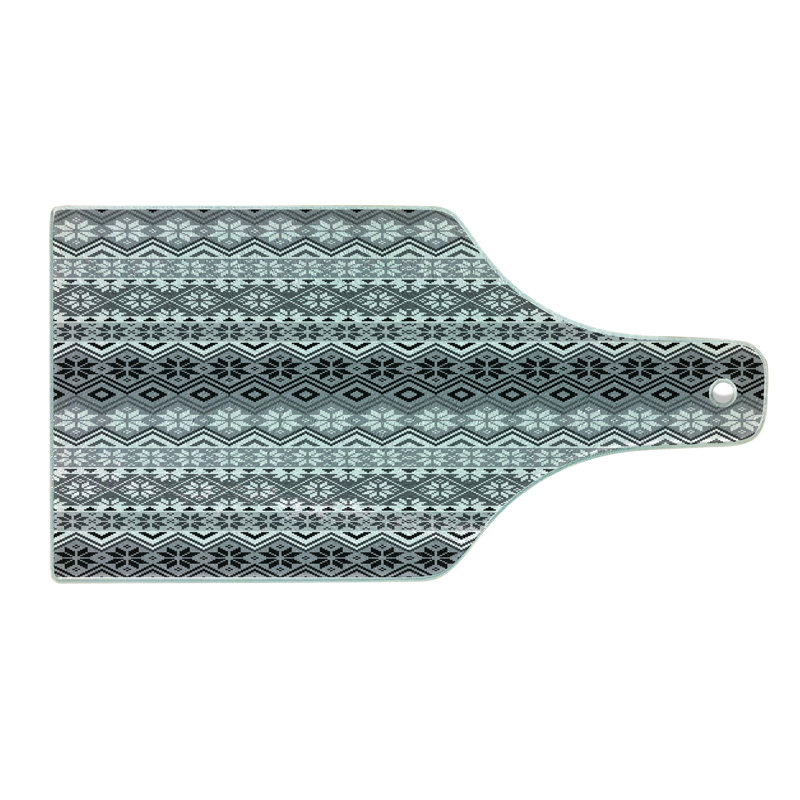 Ambesonne Grey Tempered Glass Cutting Board Nordic Snowflake Pattern Grey White Black