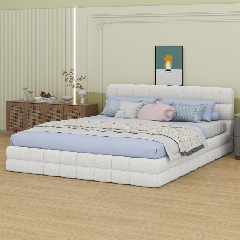 Lit plateforme tapissier, Blanc