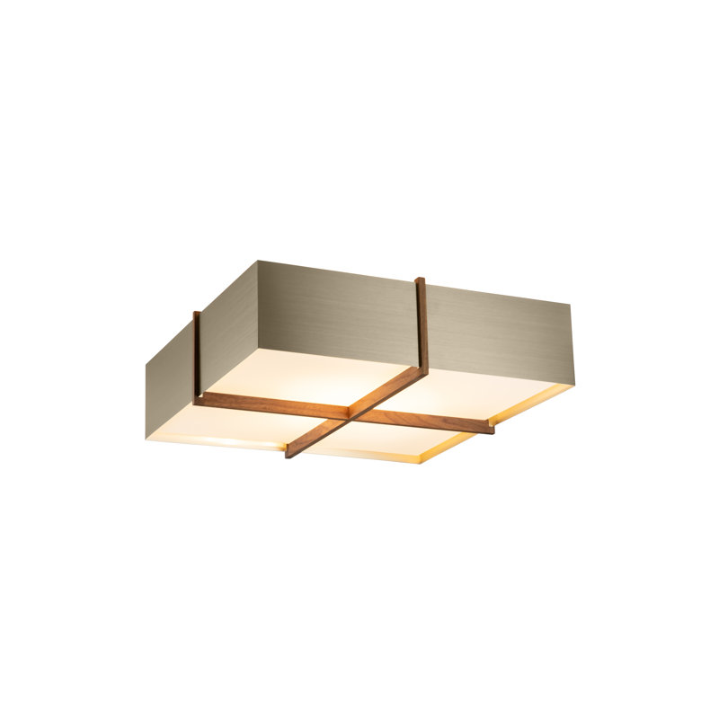 Veram LED Flush Mount - 4000K, Dark Stained Walnut, Distressed Brass, 6.4" H x 18" W x 18" D