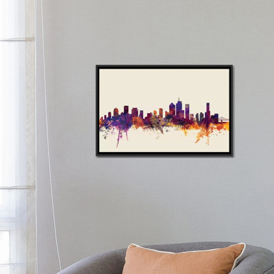 Skyline Series: Brisbane, Australie sur toile beige, reproduction d'art sur toile tendue