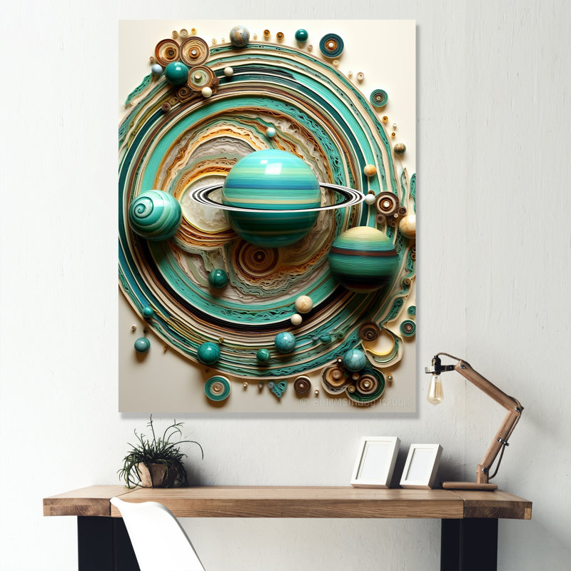 «Turquoise Saturn Astronomers Dream», reproduction sur toile, Toile tendue, H 40 po x l 30 po x P 1,5 po