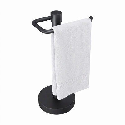 Porte-serviettes autoportant en acier inoxydable avec base stable et anneau ouvert, noir mat, pour salle de bain et cuisine