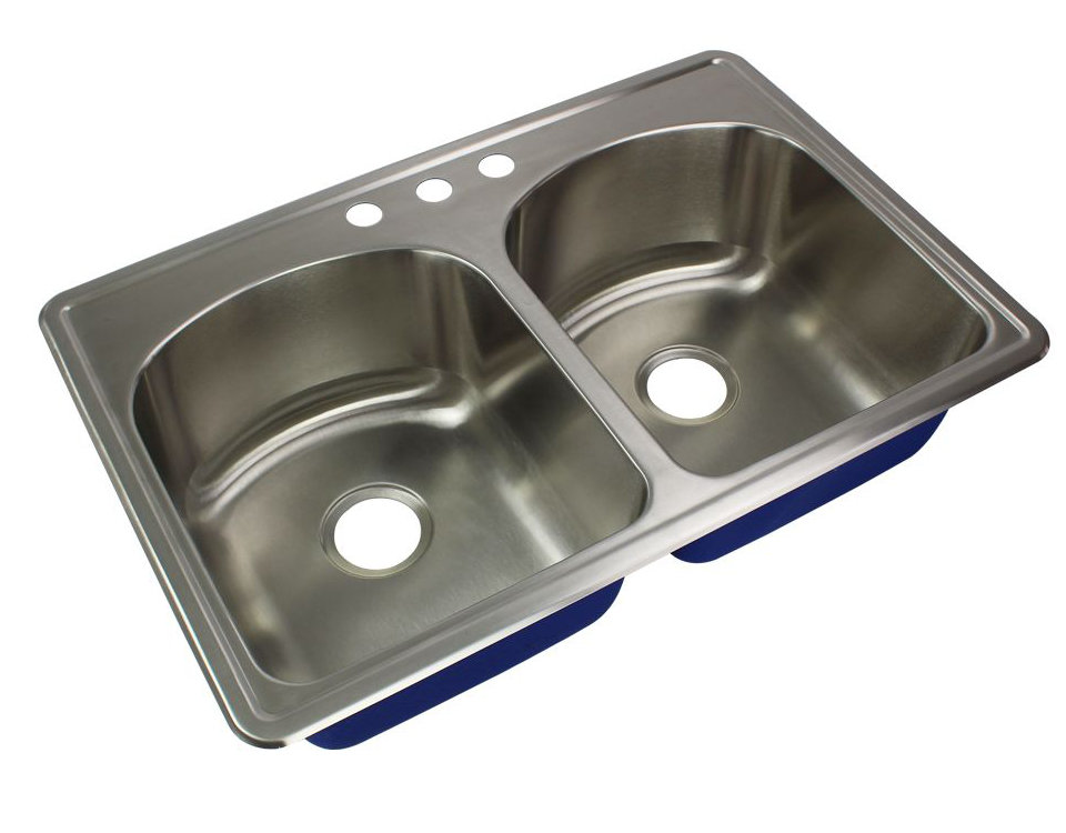 Meridian 33" L x 22" W Double Basin Drop-in Kitchen Sink Transolid Faucet