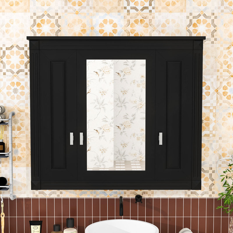 Armoire de rangement murale avec tablettes réglables, rangement dissimulé et résistant à l'humidité, Noir