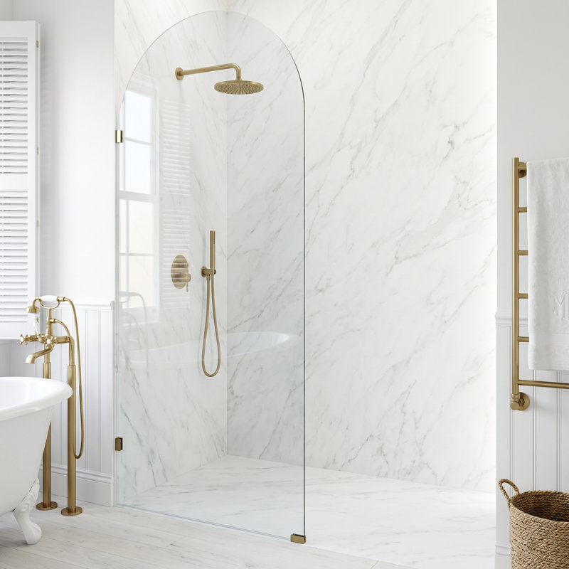 Arden 34" W x 78" H Frameless Fixed Shower Screen with 3/8" Glass, Matte Brushed Gold Clear