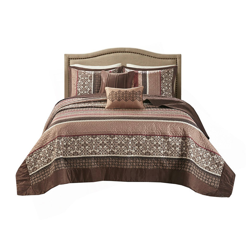 Ensemble de couvre-lit réversible 5 pièces en jacquard rouge
