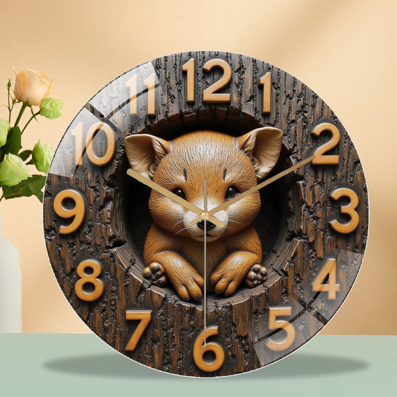 Horloge murale silencieuse en verre trempé de 30 cm, « Horloge murale décorative renard », silencieuse (sans tic-tac), fonctionne avec des piles AA (non incluses), décoration artistique pour la maison
