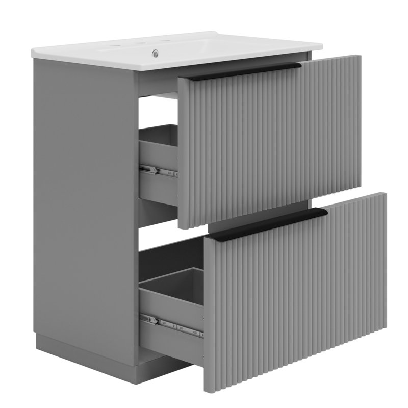 30" Modern Bathroom Vanity With Ceramic Sink, Gray