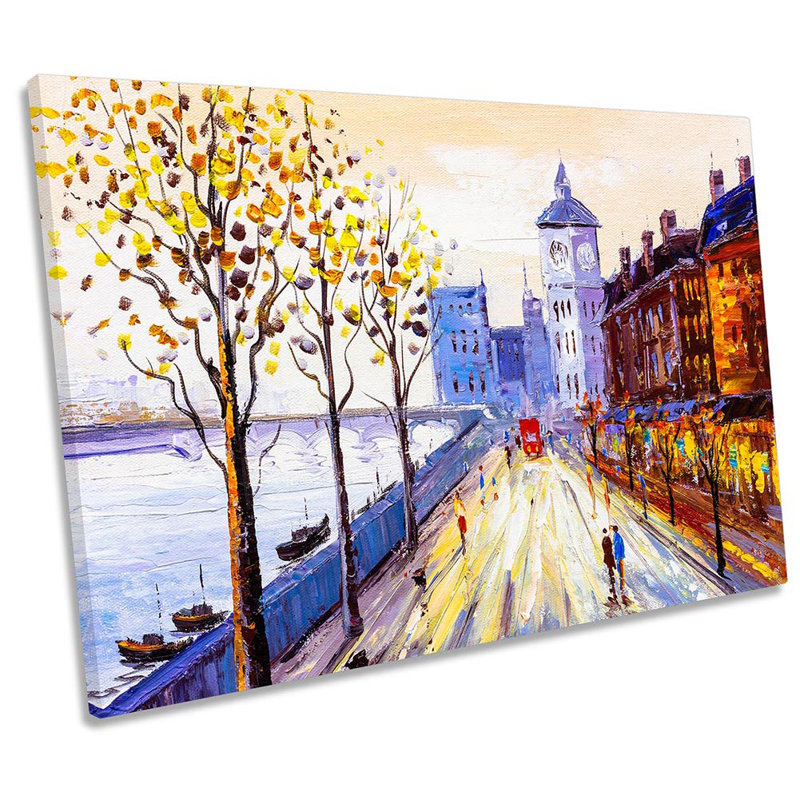 London Street View River Picture Canvas Wall Art Print Multi-Coloured, 81.3cm H x 121.9cm W x 4cm D
