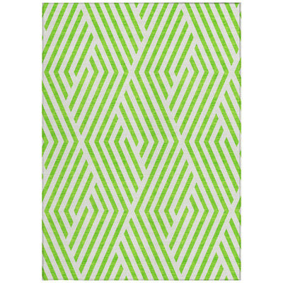 9' X 12' Lime Green and White Geometric Washable Non Skid Indoor Outdoor Area Rug