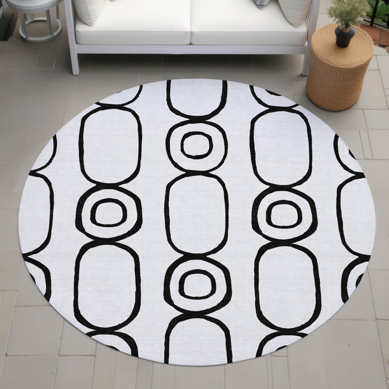 Machine Washable Indoor/Outdoor Skiljo ACN2344 Geometric Rug, Round 8'