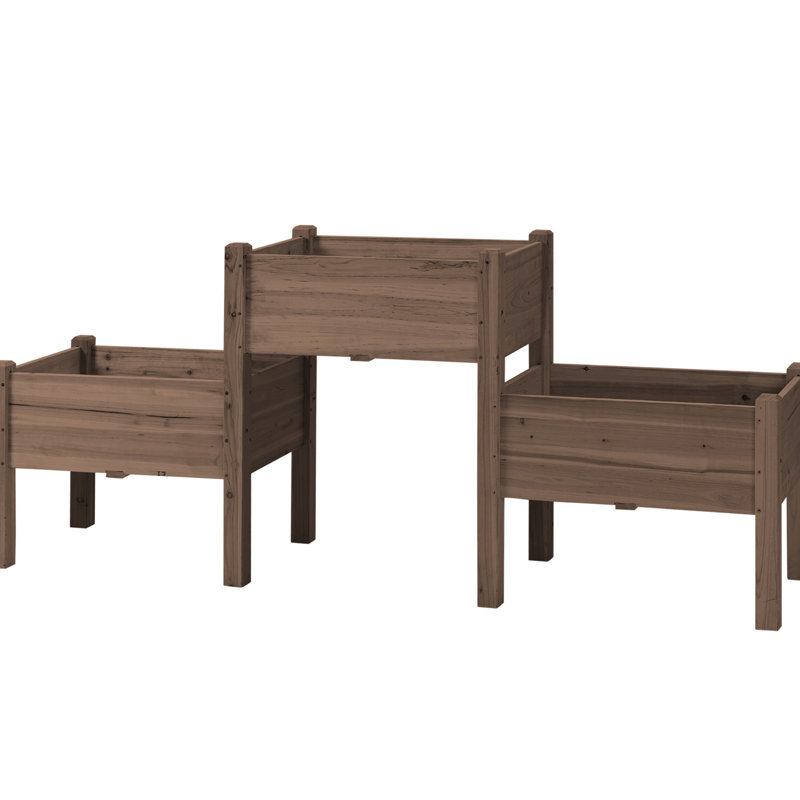 Lit de jardin surélevé en bois avec 3 boîtes à fleurs, support pour légumes, herbes, fleurs. Bois massif, trous de drainage, L 72,5 po x l 17,75 po x H 31,5 po