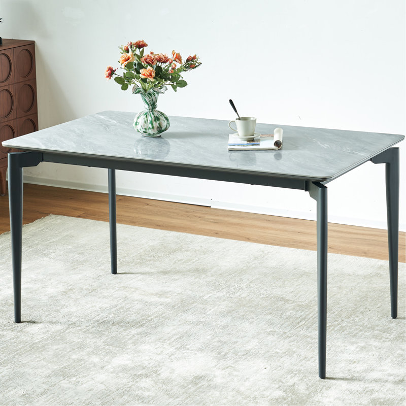 Glossy Sintered Stone Embossing Table With Black Legs, Seats 6-8 Jumbo Photography Accommodates
