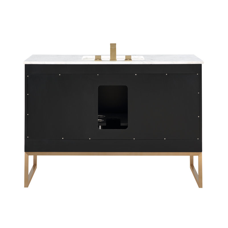 Markham 48'' W Single Vanity, Midnight Black, Carara Marble, Satin Brass