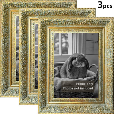 Antique Gold 3 PCS 5" x 7" Tabletop Picture Frame with Giftable Design