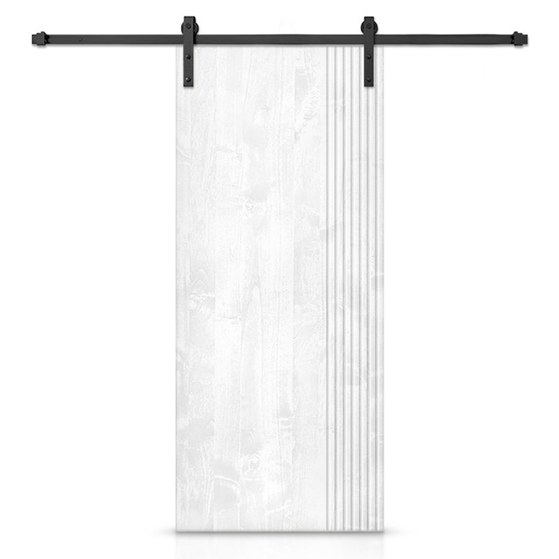 Porte de grange en bois massif lambrissé et métal, Blanc, H 84 po x l 30 po