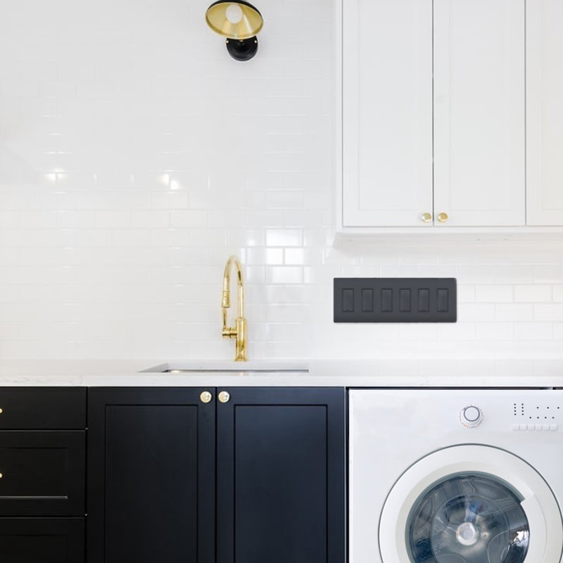 Black 6-Gang Screwless Polycarbonate Wall Plate