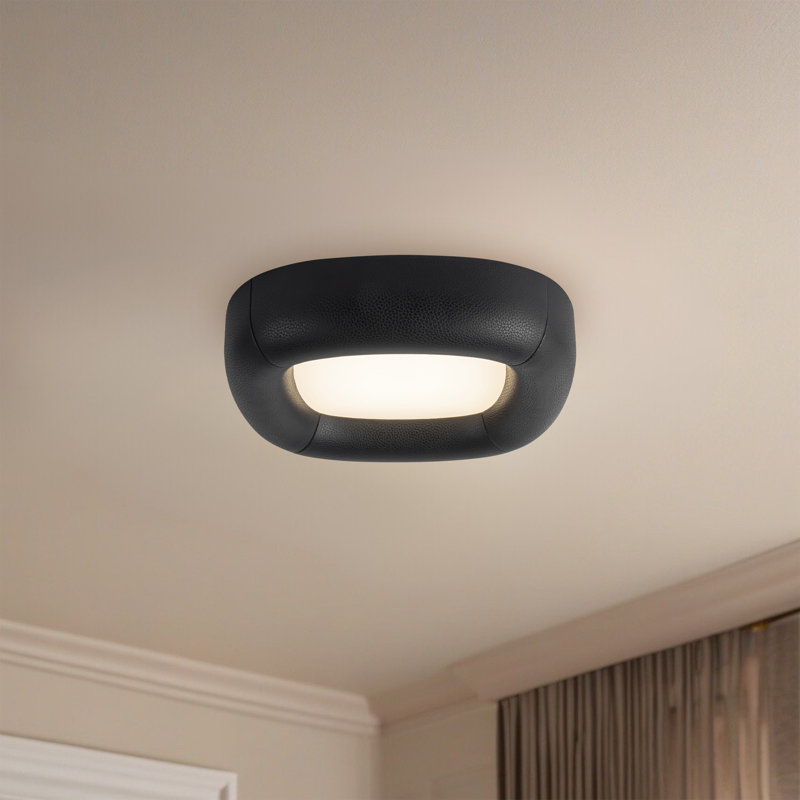 Folio 15-in Black dimmable LED Flush Mount, Antique Brass