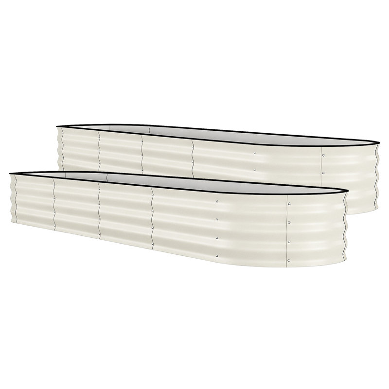 2 Pack 8x2x1.5 FT Galvanized Raised Garden Beds With anti-cut strip Durable Green Planter Box for Outdoor Vegetables Flowers Plants, Beige