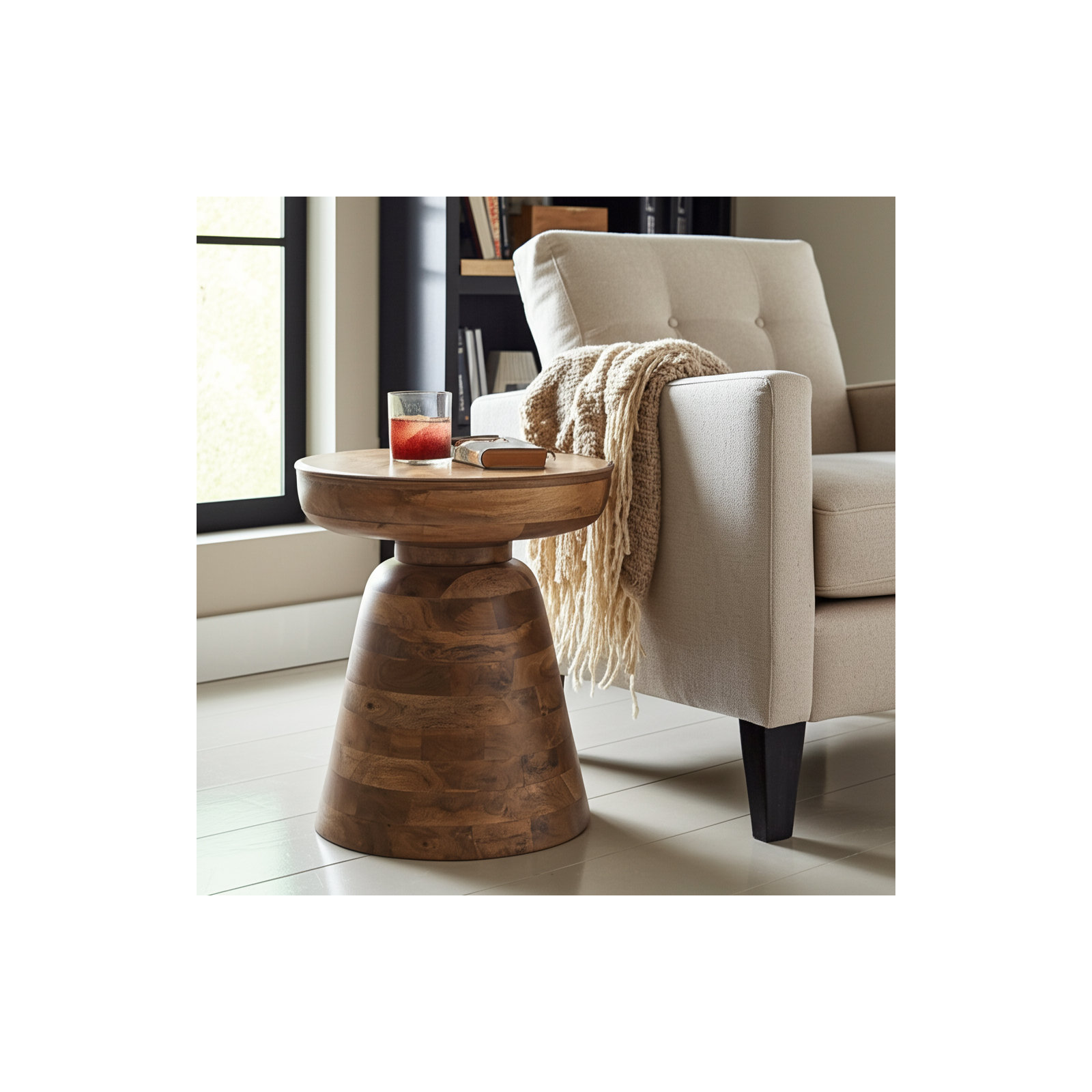 Vanola Drum Wooden Accent Table, Wooden Brown
