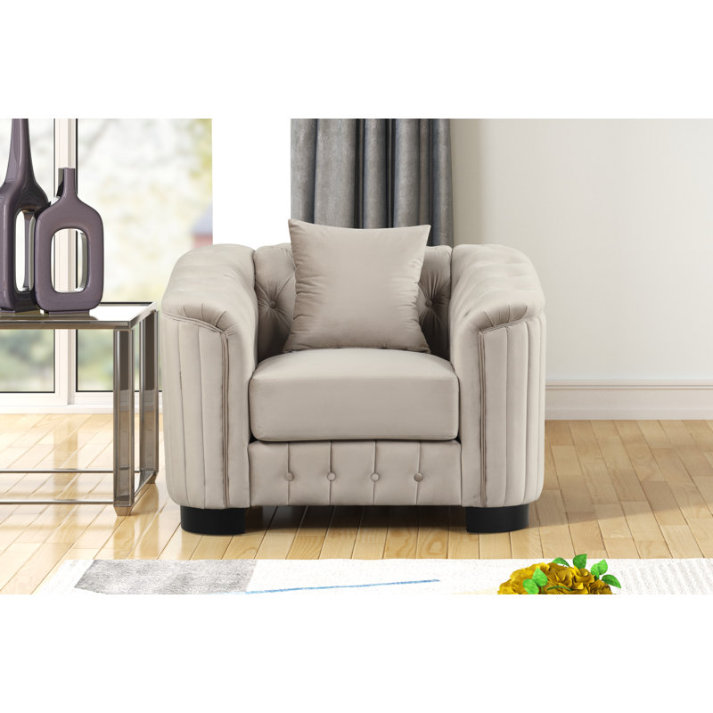 Modern Giant Velvet Living Room Accent Chair, Beige Velvet