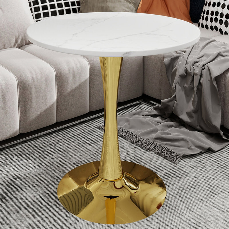Table d'appoint ronde 27,6 po, Blanc, Doré