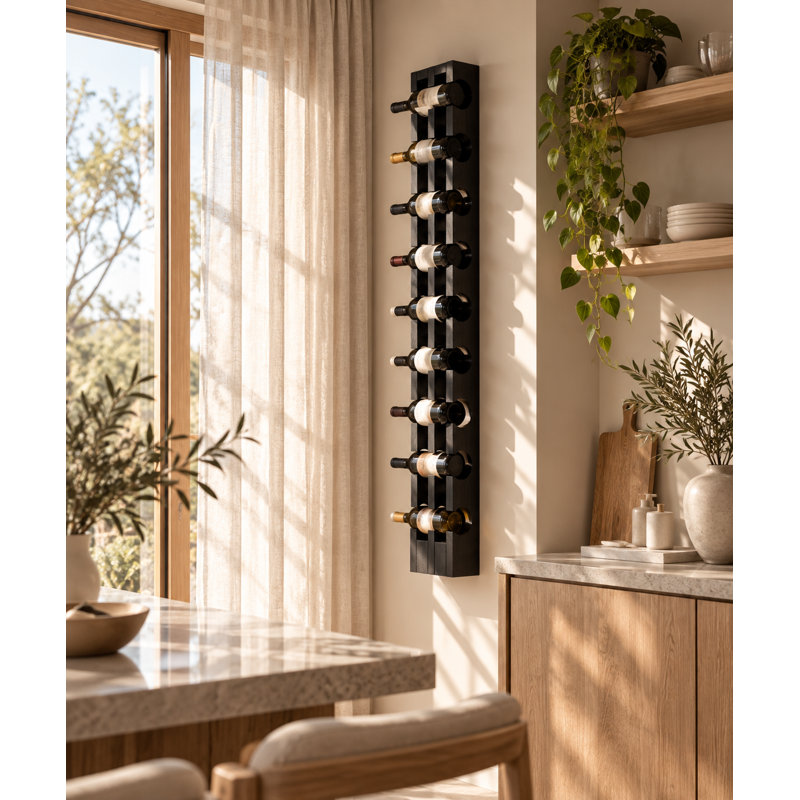 Wall-Mounted Espresso Finished American White Oak Wine Rack – Holds 9 Bottles
