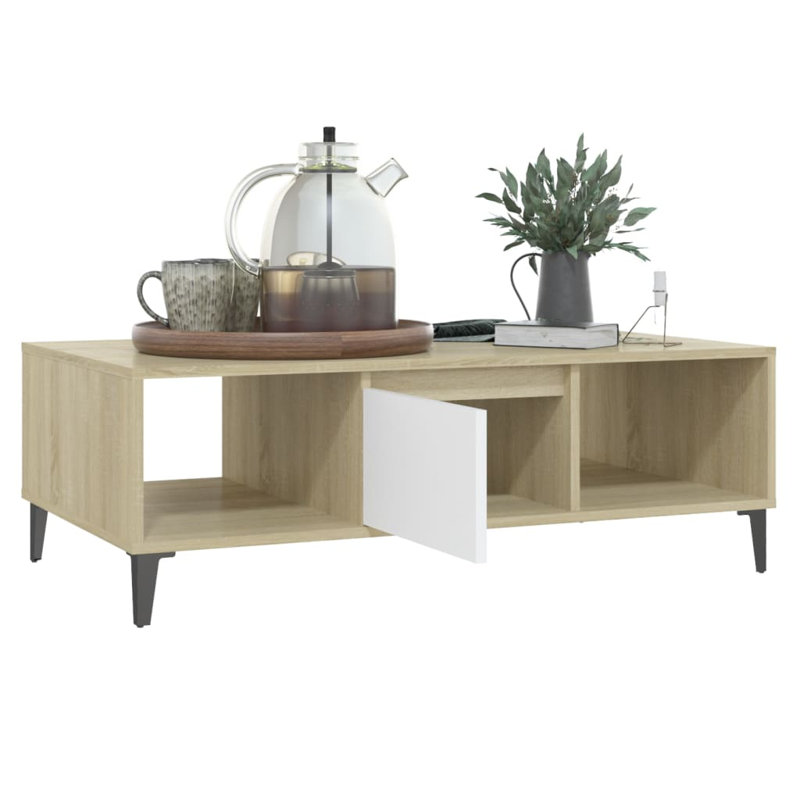 Awat Four Leg Coffee Table with Storage, Sonoma Oak/White