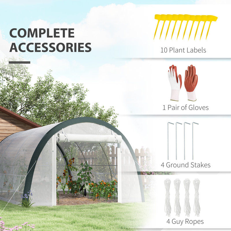 Outsunny 4 x 3(m) Walk-in Polytunnel Greenhouse, Upgraded Structure White