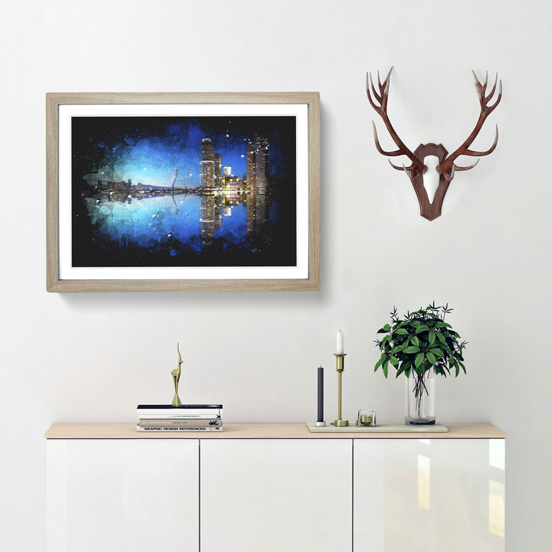 Reflection Of The Rotterdam Skyline - Picture Frame Graphic Art, 45cm H x 63cm W x 2cm D, Oak Framed