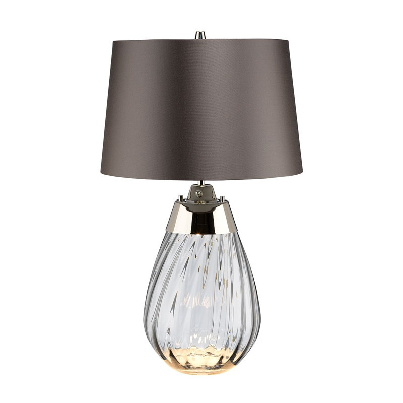 Lena Large Table Lamp, Smoke/Polished Nickel, 24" H x 13.75" W x 13.75" D, Off White Smooth Satin
