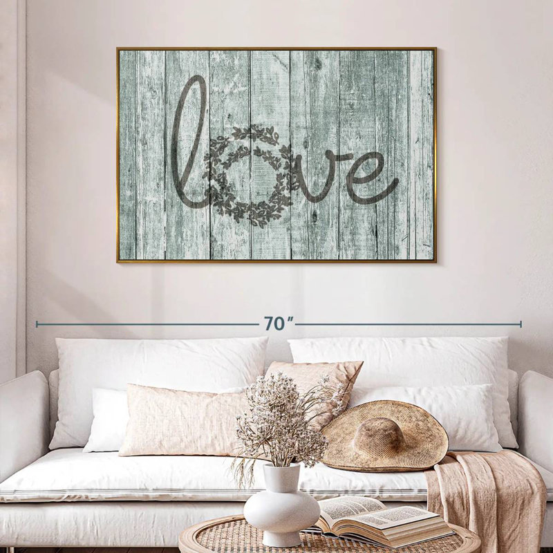 Amour en bois, typographie, 46 po x 31 po, Cadre flottant doré
