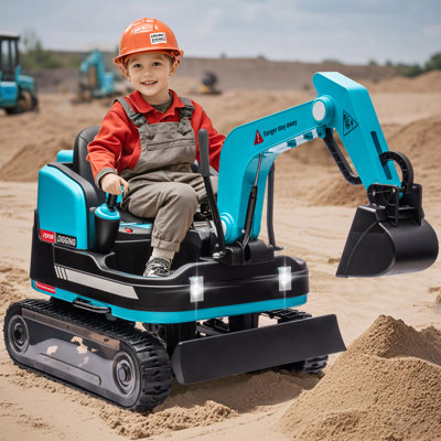 12v12ah Electric Kid Excavator With With Track Design Wheels, 360 Degree Rotating Ride On Bulldozer For Kids