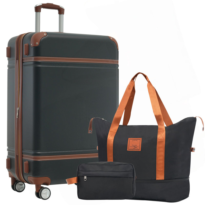 Ensembles de valises rigides avec sacs Valise légère à roulettes doubles avec verrou TSA, valise rétro simple 28 po, Noir