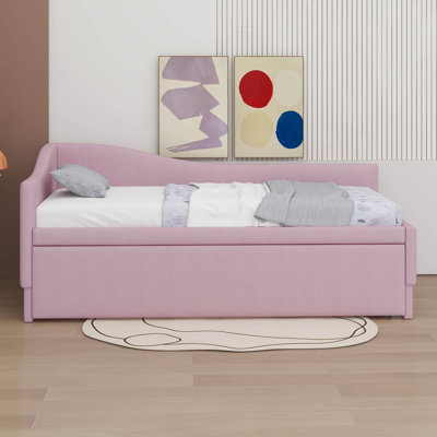 Twin Size Upholstered Extendable Daybed With L-Shaped Backrest
