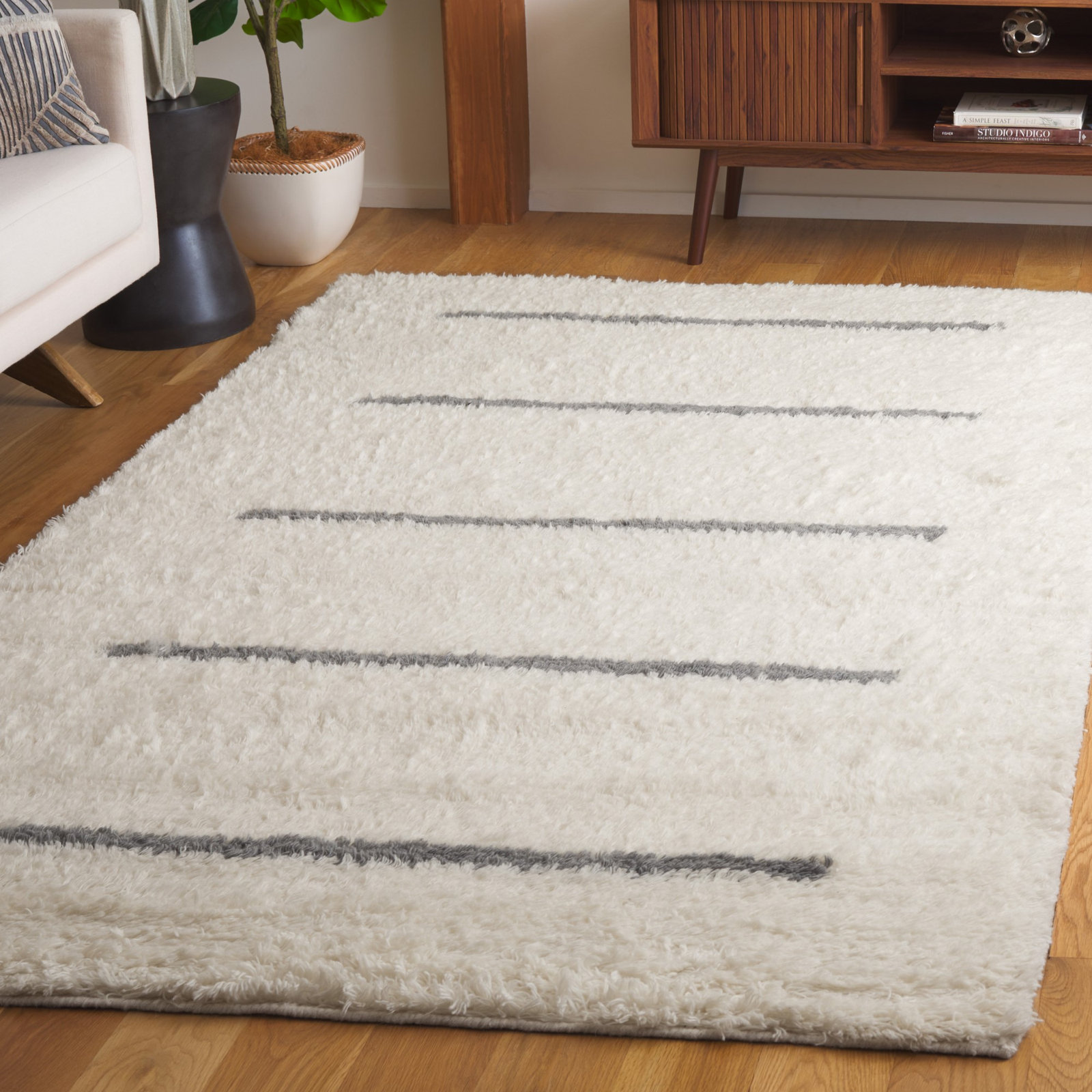 Mayer Handmade Wool Ivory/Gray Rug, Rectangle 5' x 8'