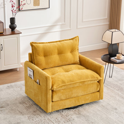 Fauteuil demi-tonneau pivotant - Fauteuil moderne Mid-Century, Fauteuil rembourré épais avec base en métal solide, Fauteuil simple confortable - Fauteuil d'appoint pivotant pour la chambre à coucher du salon