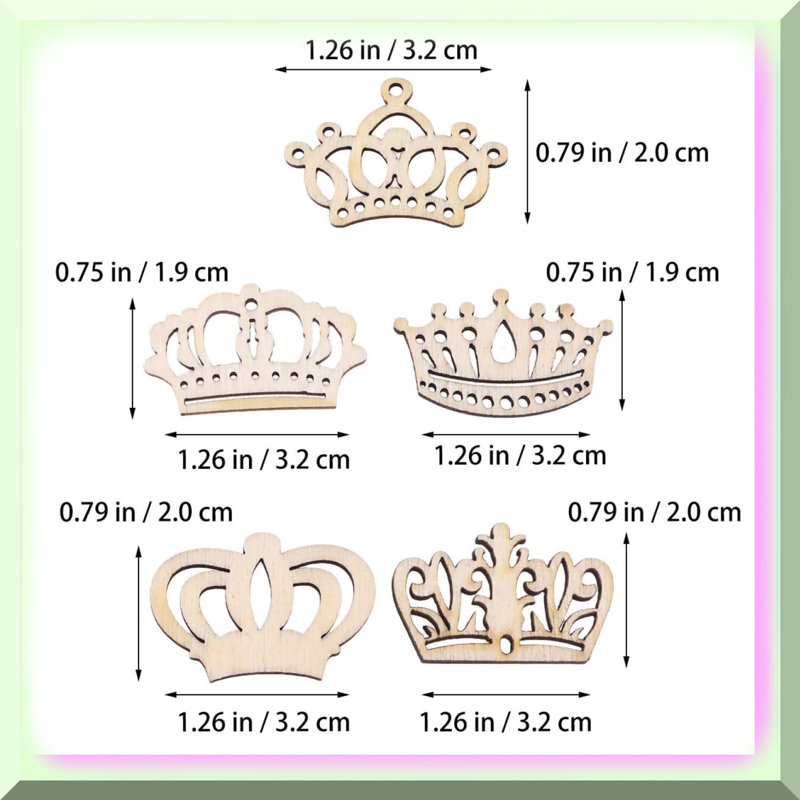 100pcs Crown Shape Wood Slices 32mm