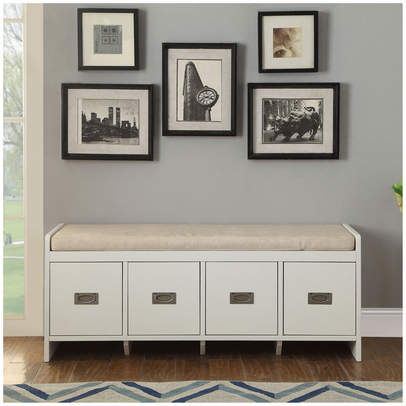 Beige and White Bench with Storage