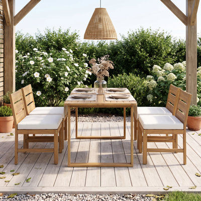 Ensemble repas d'extérieur en bois d'acacia de style campagnard avec pieds réglables 5 pièces Farmhouse