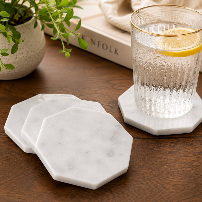 Handcrafted Natural White Marble Coaster 