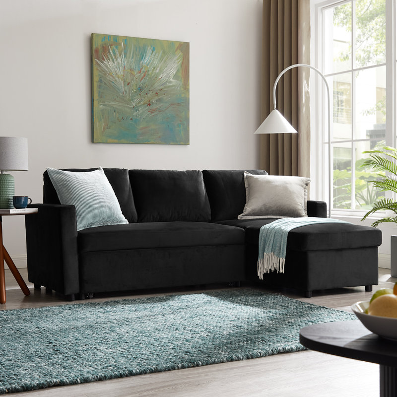 Tannum 3 Seater Velvet Sofa Bed, Black