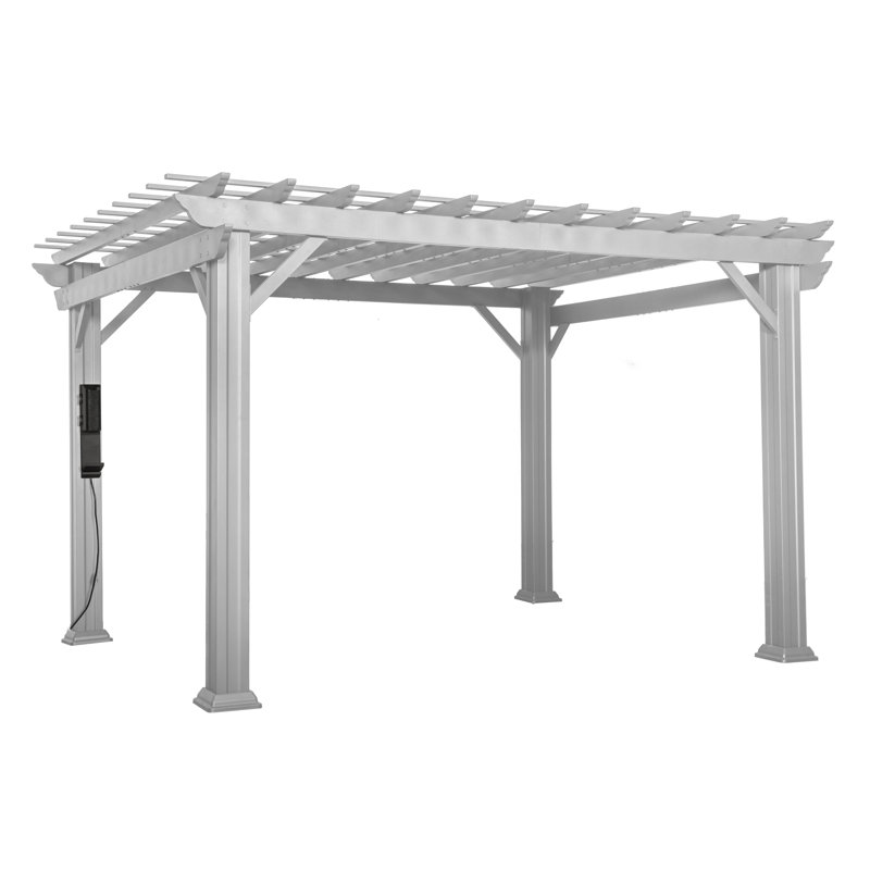 Ensemble de pergola de patio extérieur en acier galvanisé avec abat-jour et PowerPort 12 pi x 10 pi Backyard Discovery Hawthorne