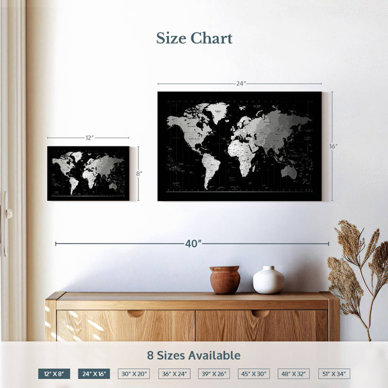 Aliaz Time Zone World Map II, 16" H x 24" W