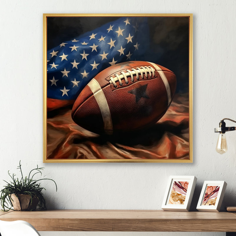 Patriot USA Football Ballon - NFL, impressions encadrées, Cadre flottant doré, H 30 po x l 30 po x P 1 po