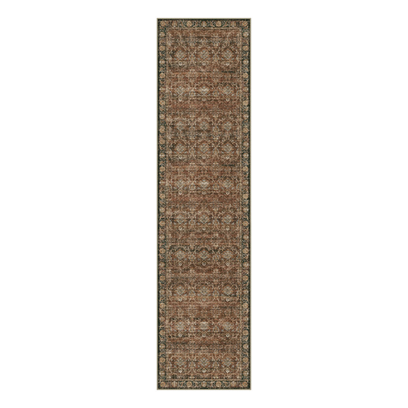 Tapis rétro rouge-brun Nico, Tapis de couloir 2 pi 3 po x 7 pi 6 po