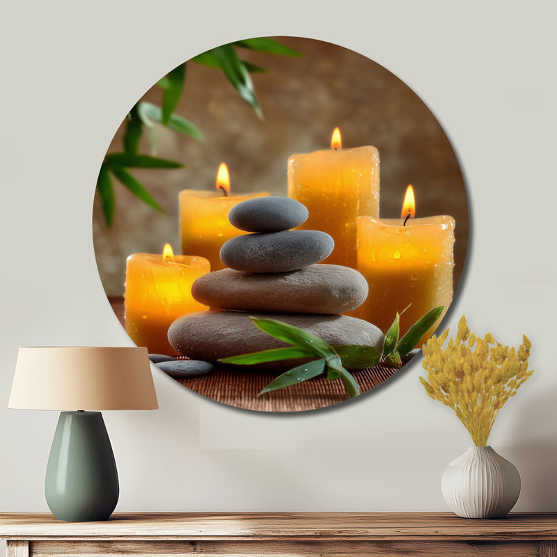 Bougies de relaxation et bambou - décoration murale florale en métal ronde, L 29 po x H 29 po