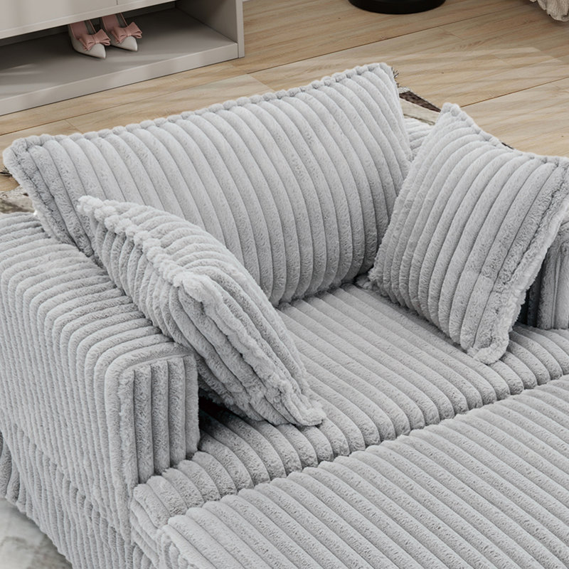  Chaise longue surdimensionnée en velours côtelé avec repose-pieds, Gris clair